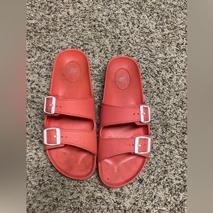 Pink slip on sandals